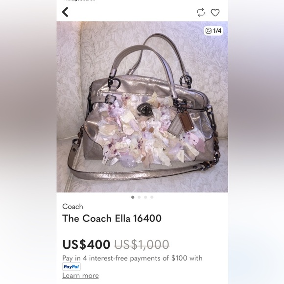 Rare Coach Ella Rose Petal Metallic Shoulder Bag with Dust Bag Pre-Owned - Picture 2 of 16